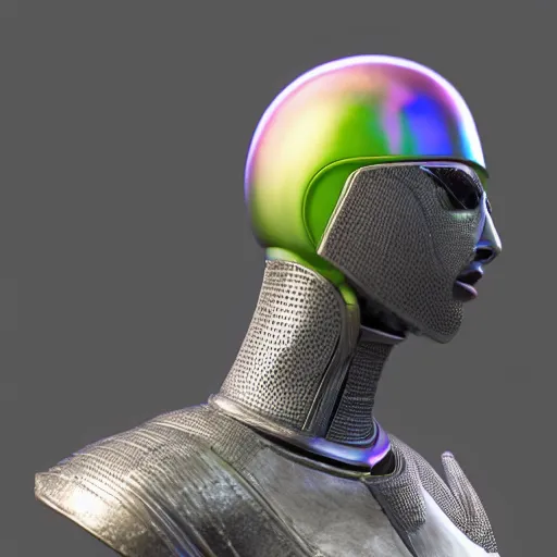 Image similar to hyperrealistic 3 d render of a colorful bust of knight with futuristic fashion elements created by ludvig holmen, brilliantly colored, kingdoms of ether, octane render, 3 d animated, unreal engine 5, volumetric lighting, hdr, cinematic atmosphere, smooth surface, 8 k