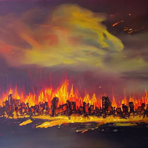 Image similar to a painting of a burning city
