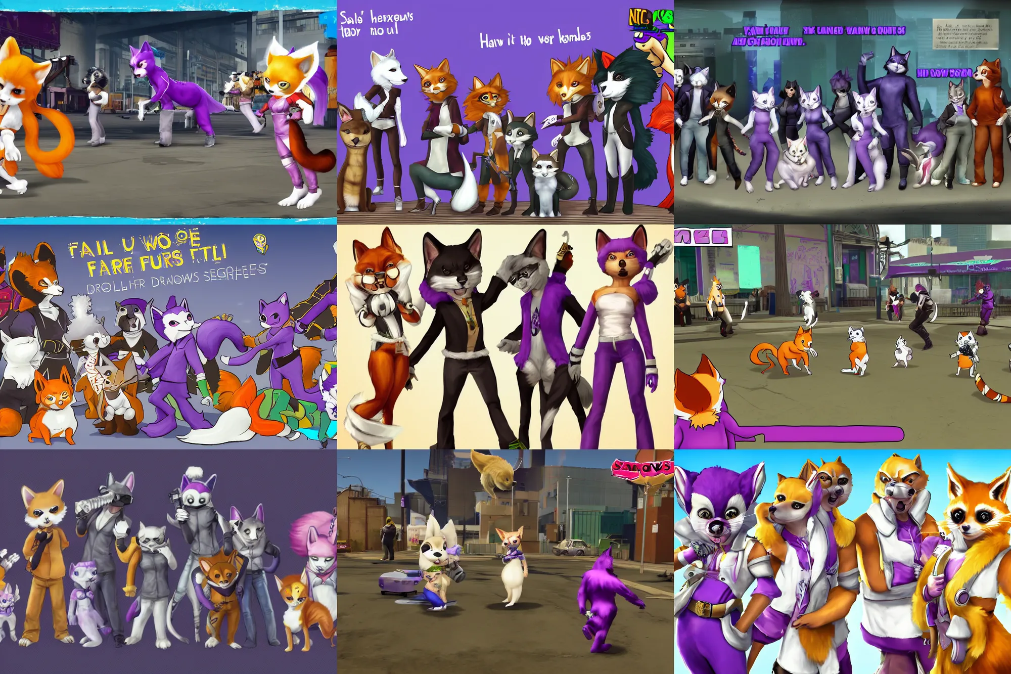 Prompt: screenshot, saints row with tails, furries wearing tails ( fursuiters + tails ), pulling from : how to draw a tail