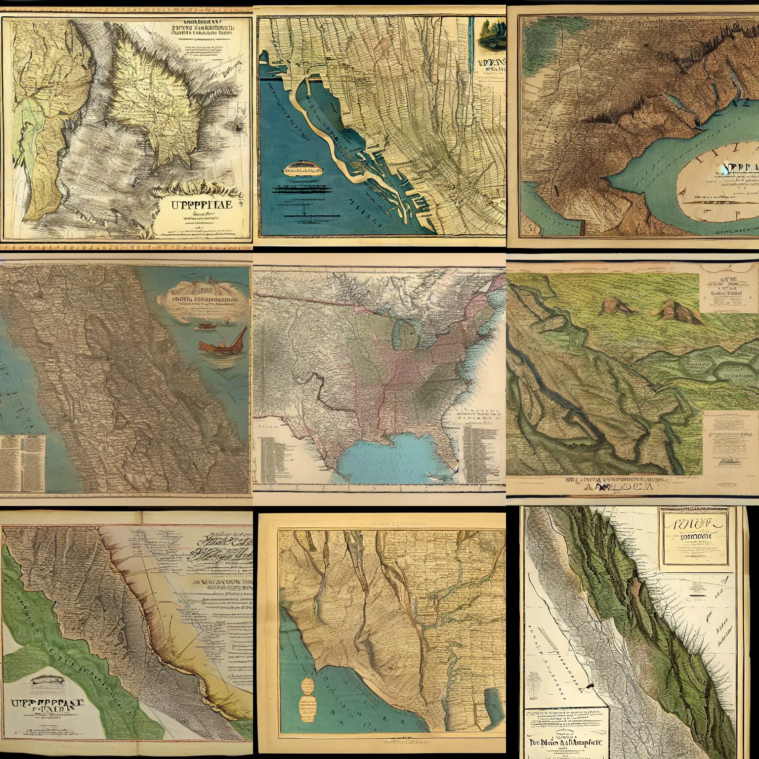 Prompt: map of the upper potomac, 1 7 0 0 s atlas, hand colored