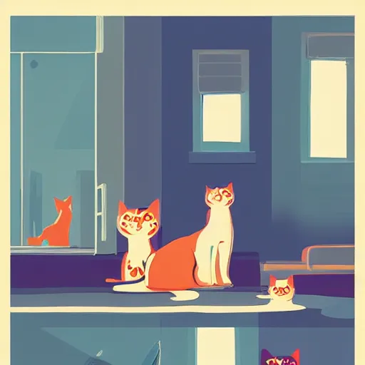 Prompt: cats in warm room by James Gilleard