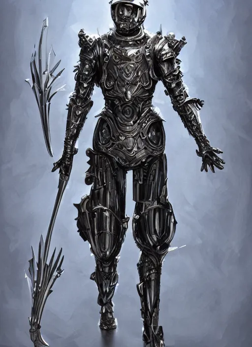 Image similar to powerful male tin man, willem dafoe as tinman, full body character concept, covered in full metal armor, plating, art nouveau, super powers, fantasy, intricate, elegant, highly detailed, digital painting, artstation, concept art, shining, sharp focus, illustration, art by stanley lau