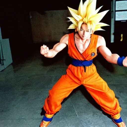Prompt: a real life goku accidentally caught on camera in the 1 9 9 0 s