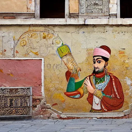 Prompt: mughal street art in venice, italy