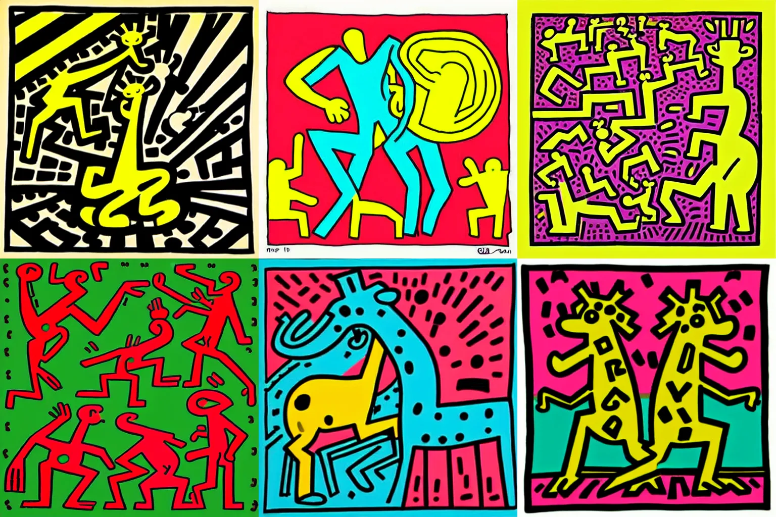 Prompt: the vinyl cover art for a disco song about a giraffe that can't stop dancing, in the style of keith haring, 9 0's theme, studio lighting