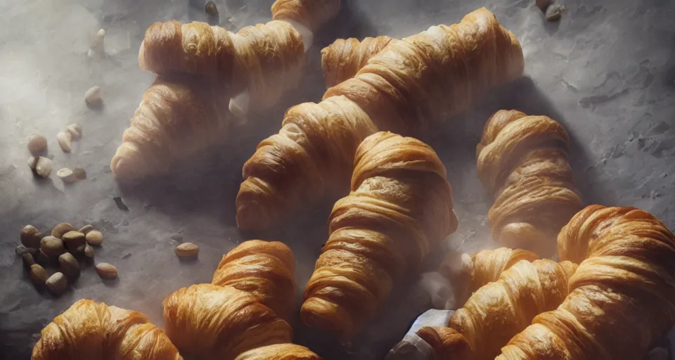 Image similar to croissants croissants croissants croissants leading the french revolution, dramatic lighting, concept art, trending on artstation, 8 k