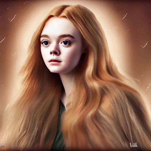 Image similar to art of Elle Fanning in the style of Angel’s Egg