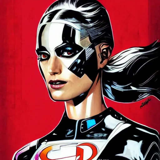 Image similar to portrait of a female android, by DC comics and Sandra Chevrier