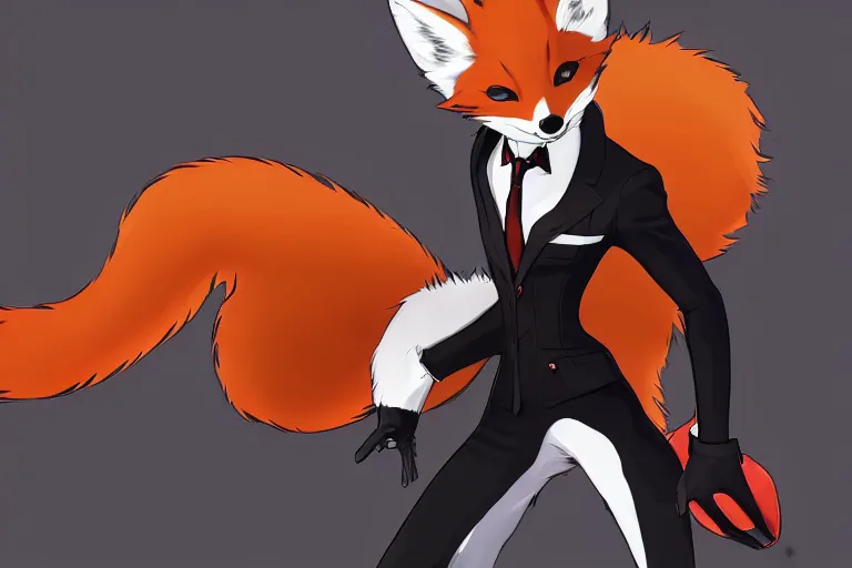 Image similar to a furry tan male fox on a persona 5 : royal ( by atlus ) video game splash screen, a furry male sandcolored tan fox fursona ( has hair ), persona 5 phantom thief style