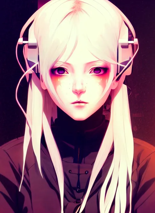 Image similar to portrait Anime girl cyberpunk, cute-fine-face, white-hair pretty face, realistic shaded Perfect face, fine details. Anime, cyberpunk. realistic shaded lighting by Ilya Kuvshinov and Gustav Klimt