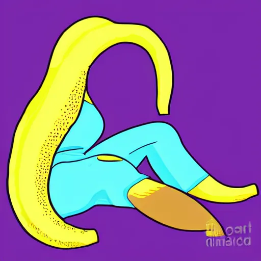 Prompt: banana struggling to put a sock on, cartoon, digital art,