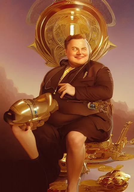 Prompt: fat elon musk with gold hair, intricate, elegant, highly detailed, digital painting, artstation, concept art, smooth, sharp focus, illustration, art by artgerm and greg rutkowski and alphonse mucha and william - adolphe bouguereau