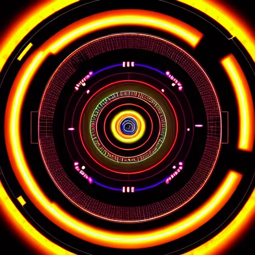 Prompt: horizontal centered neon cyberpunk distortion field electron tube eyeball with concentric data rings around it, glowing, fantasy, networking, camera shutter iris, singularity, clouds, circuitry, explosion, dramatic, intricate, elegant, highly detailed, digital painting, network, artstation, concept art, smooth, sharp focus, illustration, octane render