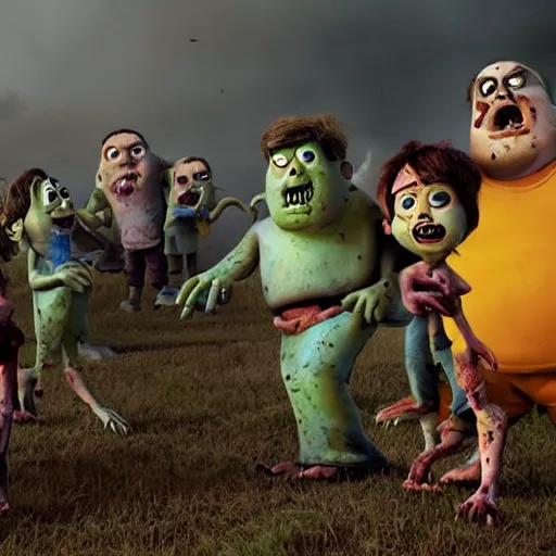 Prompt: a zombie apocalypse photo, in a pixar style