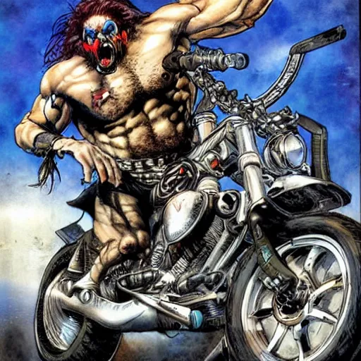 Image similar to lobo on jetbike, art simon bisley, hyperdetailed