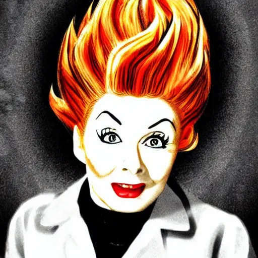 Image similar to portrait of lucille ball in the style of dragon ball z, super saiyain