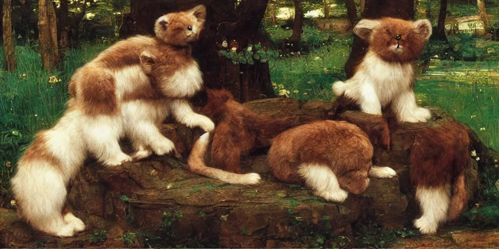 Image similar to 3 d precious moments plush animal, realistic fur, master painter and art style of john william waterhouse and caspar david friedrich and philipp otto runge