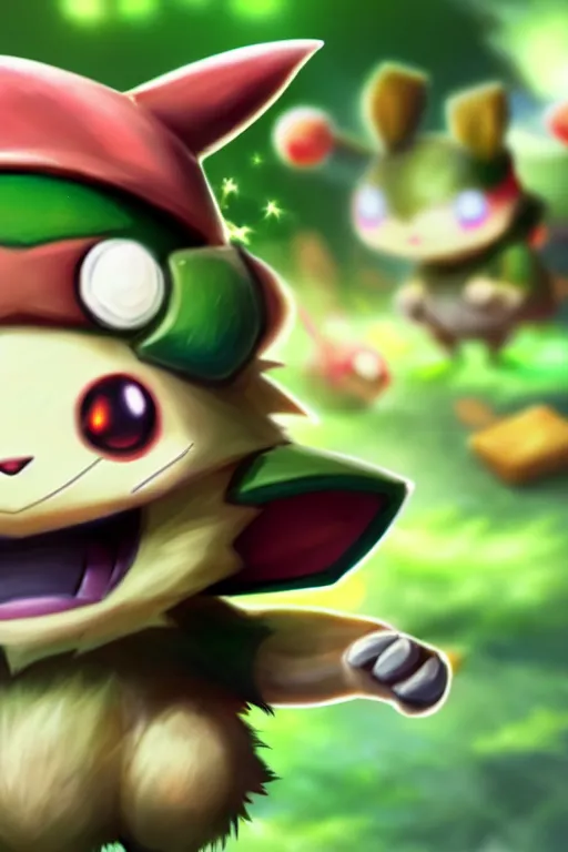 Image similar to teemo, a pokemon trading card of teemo, highly detailed pokemon trading card screenshot