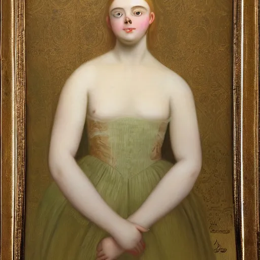 Image similar to a striking hyper real painting of Elle Fanning by Paul Delaroche