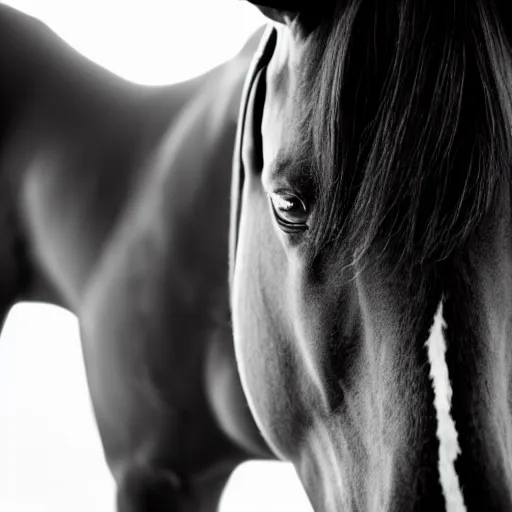 Prompt: boudoir photography of a horse, photography by Annie Leibovitz, rear facing the camera