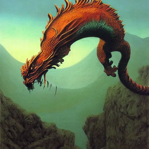 Prompt: tiger dragon by zdzisław beksiński