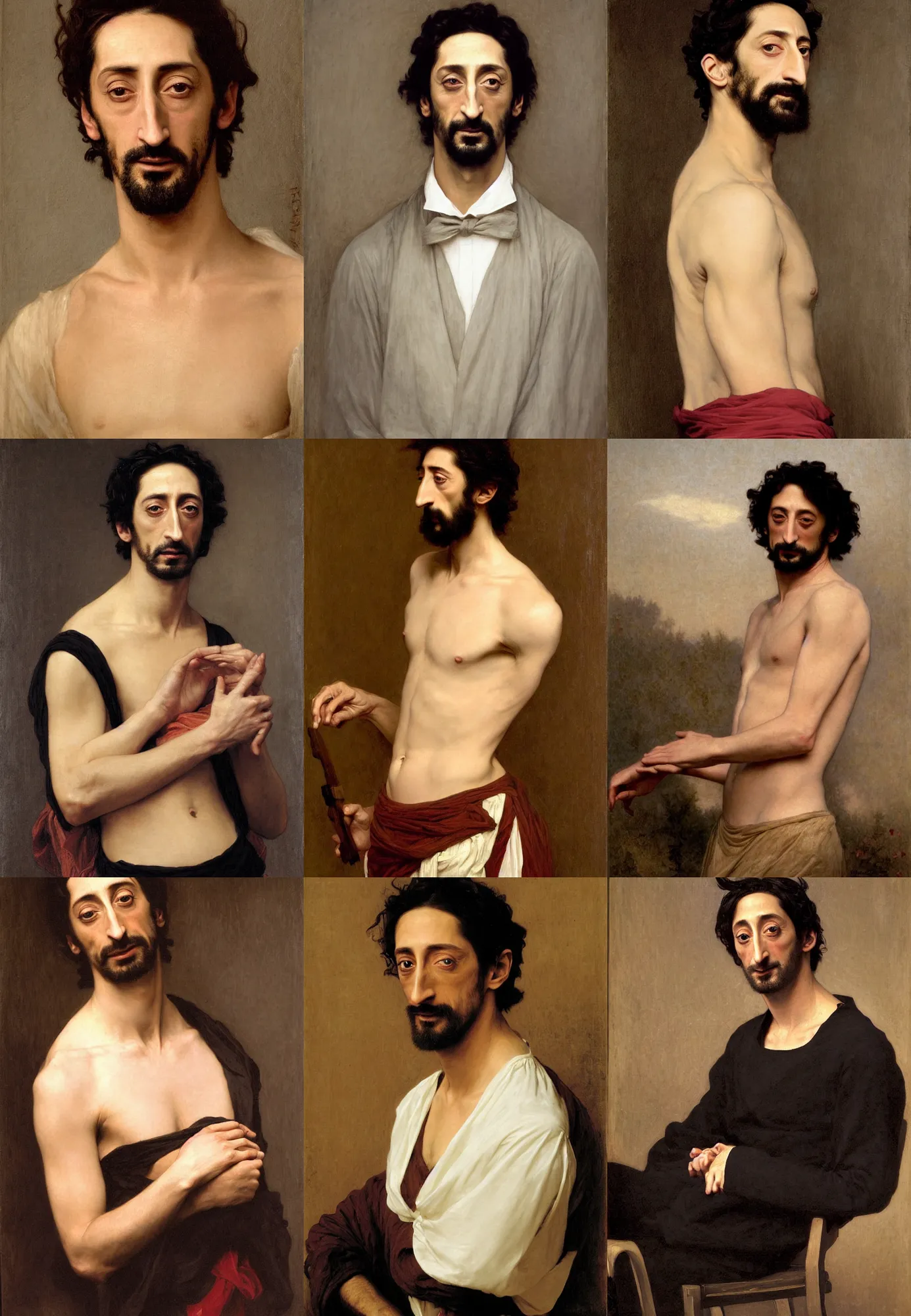 Prompt: portrait of adrien brody by william bouguereau