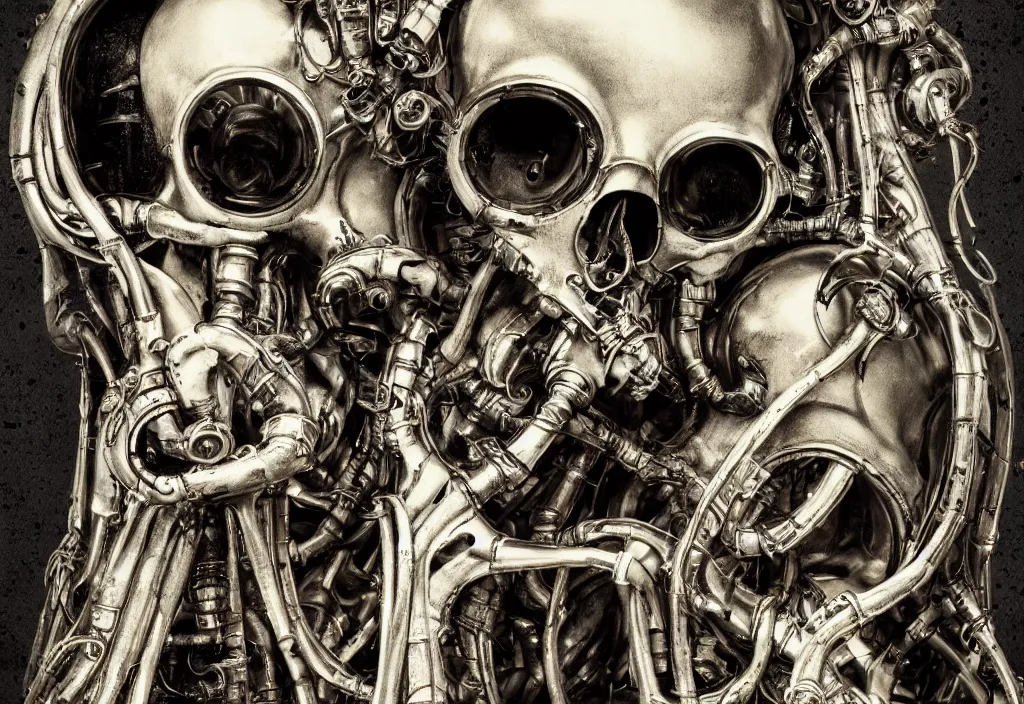 Image similar to full frame ossified metallic beautiful woman drinking from a steampunk organic skull, photo, h. r. giger, dr. seuss, full body shot, masterpiece, organic mechanical shapes, white biomechanical details, highly detailed,