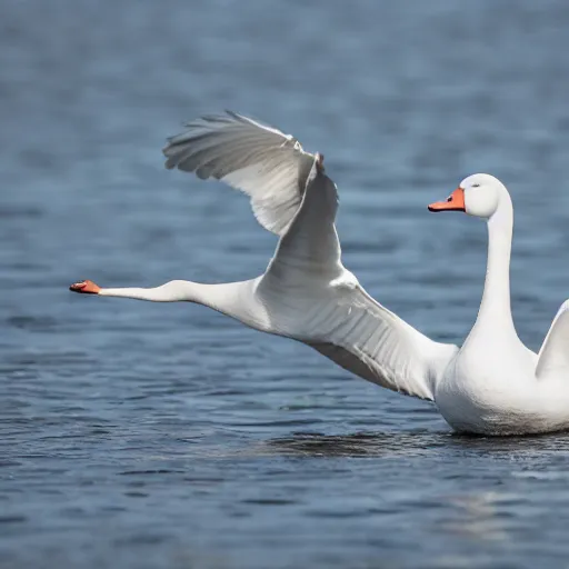 Prompt: dramatic shot of a white goose attacking a plastic goose