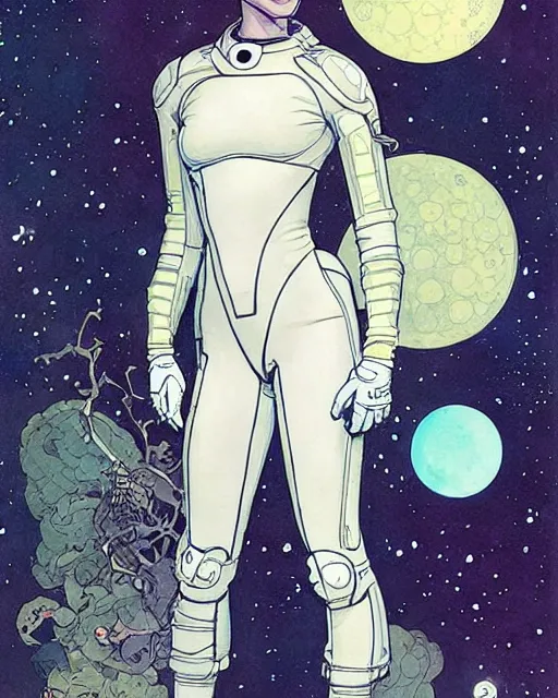 Image similar to a beautiful woman in a future space suit artwork by james jean, Phil noto and rebecca guay