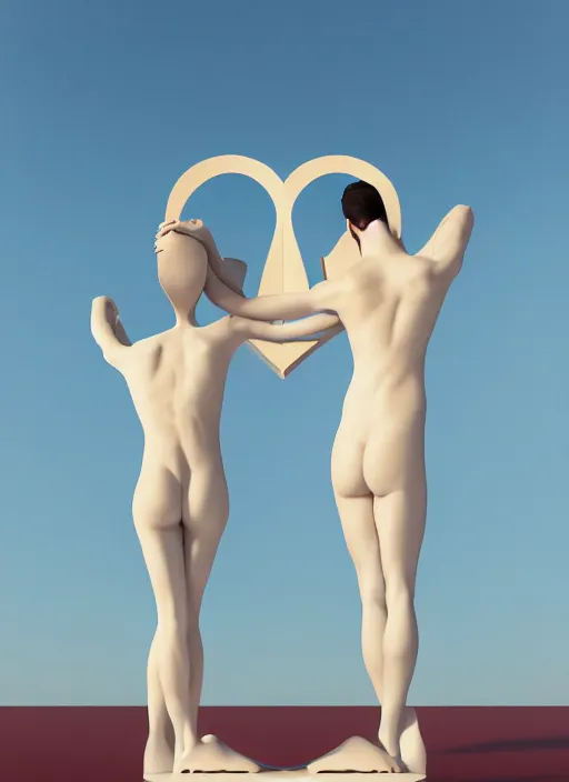 Prompt: art by santiago calatrava and salvador dali, perfectly centered symmetrical balanced male and female portrait of man and woman in love sharing one heart. high coherence ; 3 d render 8 k octane ultra hd