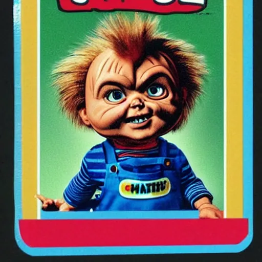 Image similar to chucky as a garbage pail kids card, product image, 1 9 8 0 s