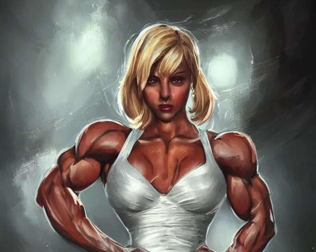 Prompt: portrait of samus aran as a very attractive female bodybuilder wearing wedding dress, elegant, fantasy, hd shot, digital portrait, beautiful, artstation, comic style, by artgerm, guy denning, jakub rozalski, magali villeneuve and charlie bowater