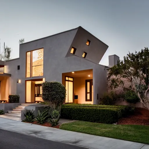 Image similar to modern gothic home, cinematic, peachy, southern California