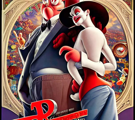 Image similar to ' who framed roger rabbit ', beautiful shadowing, 3 d shadowing, reflective surfaces, illustrated completely, 8 k beautifully detailed pencil illustration, extremely hyper - detailed pencil illustration, intricate, epic composition, masterpiece, bold complimentary colors. stunning masterfully illustrated by artgerm, range murata, alphonse mucha.