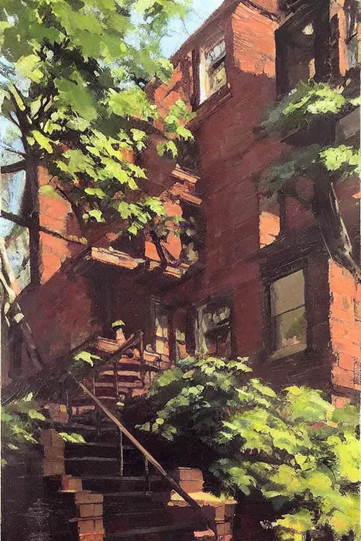 Prompt: (((((a ramshackle manhattan brick brownstone deep in the forest))))) by Gregory Manchess!!!!!!!!!!!!!!!!!!!!!!!!!!!