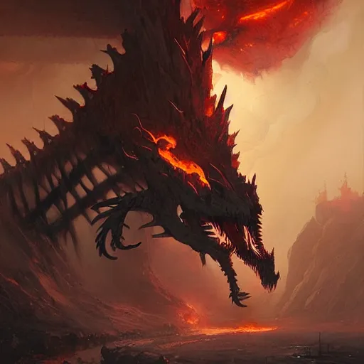 Prompt: Fire-breathing skeleton dragon bay greg rutkowski