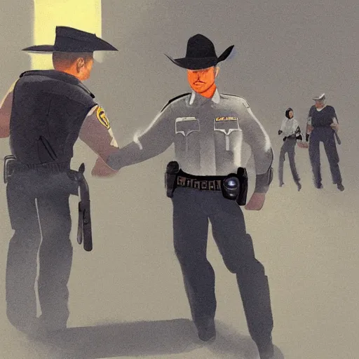 Prompt: A police officer arresting a cowboy, trending on art station