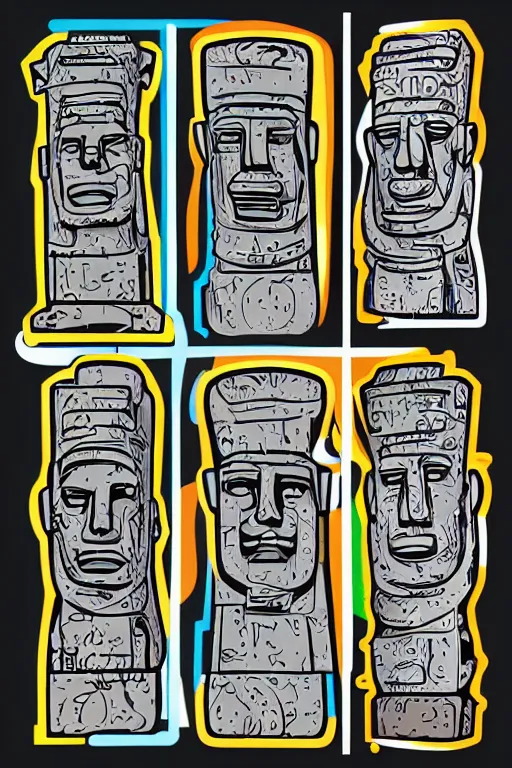 Image similar to vector moai statue digital illustration cartoon graffity street popart comics