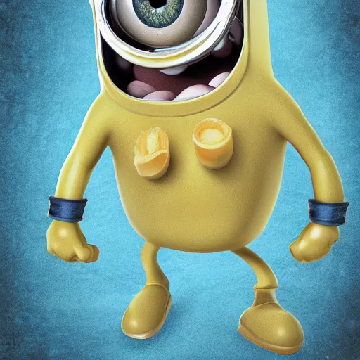 Image similar to A detailed biological anatomy of a minion, photorealistic, textbook, scientific