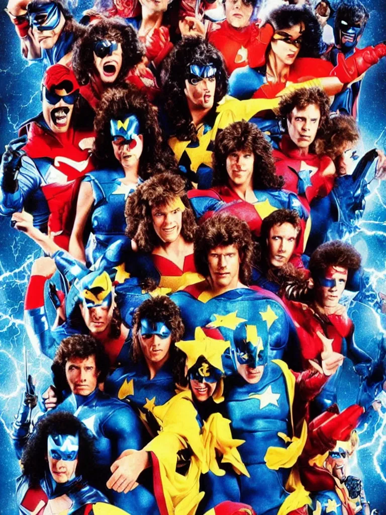 Prompt: 8 0 ´ s live action super hero team movie poster