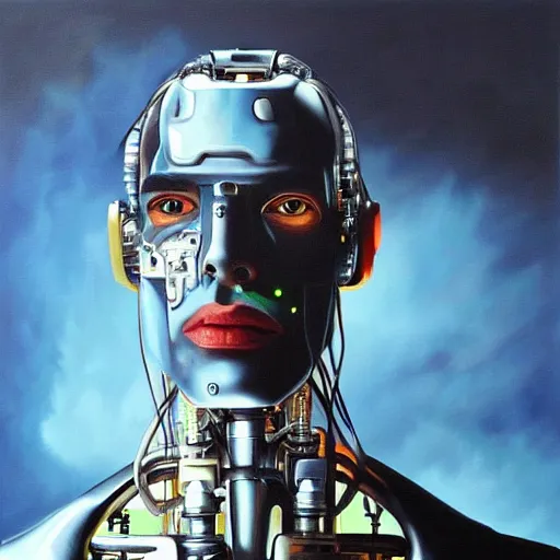 Image similar to a realistic oil painting of drake as a cybernetic cyborg, surrealism portrait, surrealism album cover