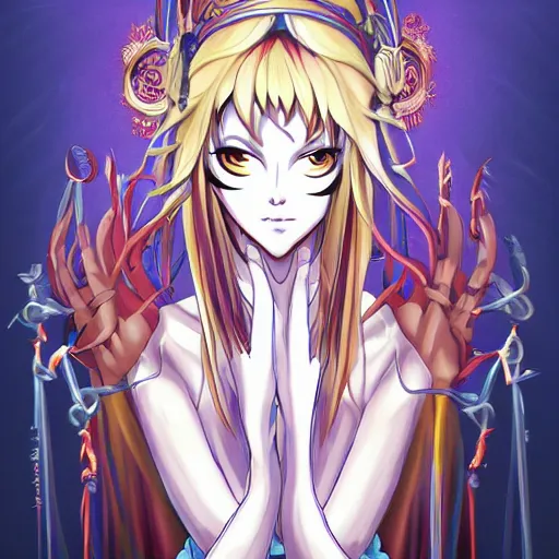 Image similar to portrait of acrobatic, outgoing priestess whose mind was controlled by a parasite, anime fantasy illustration by tomoyuki yamasaki, kyoto studio, madhouse, ufotable, trending on artstation