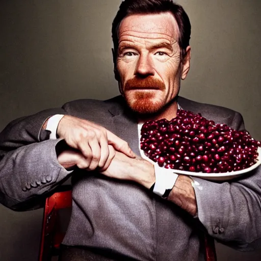 Image similar to bryan cranston's body is a bowl of cranberries with legs, long neck, body submerged in cranberries, natural light, sharp, detailed face, magazine, press, photo, steve mccurry, david lazar, canon, nikon, focus