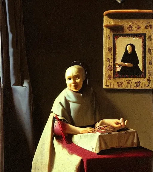 Image similar to portrait of a fortune teller automata by Vermeer