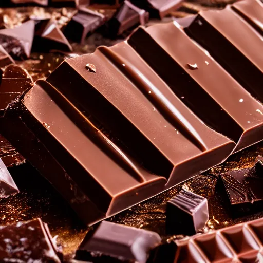 Image similar to extremely beautiful photo of chocolate bar, expensive top quality product, most perfect chocolate on the world, small manufacture, unique style, 8 k, product photography, professional studio photography