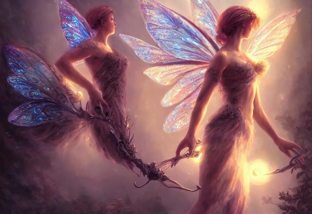 Prompt: a picture of a fairy, epic, detailed, intricate, digital painting, concept art, realistic, smooth, focus, rim light