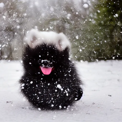 Image similar to a person throwing a snowball that looks like a pomeranian