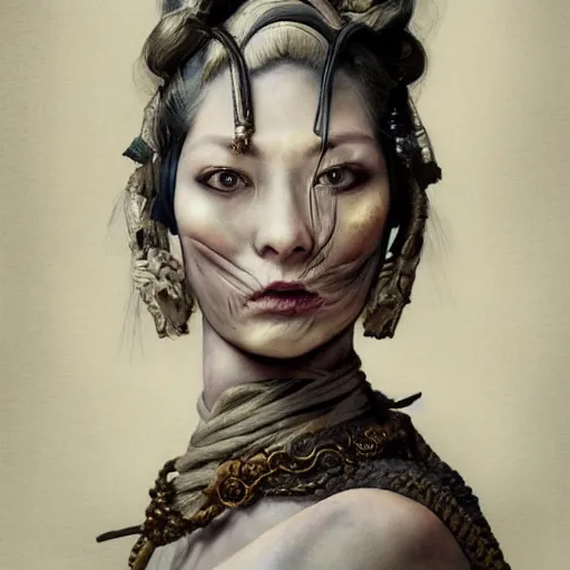 Image similar to portrait of a Shibari rope wrapped face and neck, headshot, insanely nice professional hair style, dramatic hair color, digital painting, of a old 18th century, Royal Emperor, amber jewels, baroque, ornate clothing, scifi, realistic, hyperdetailed, chiaroscuro, concept art, art by Franz Hals and Jon Foster and Ayami Kojima and Amano and Karol Bak,