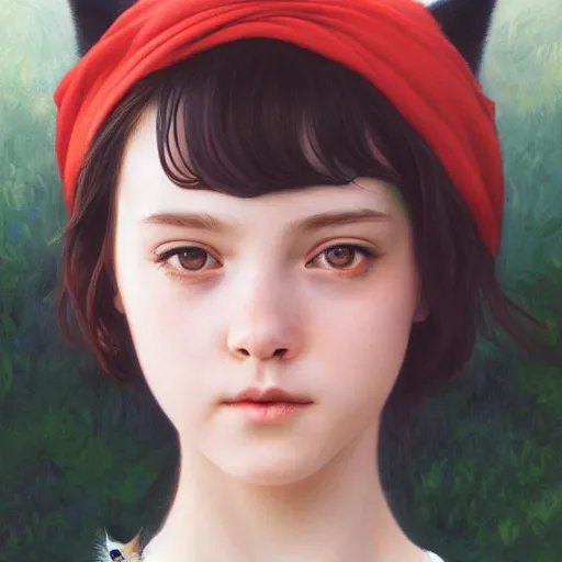 Image similar to Masterpiece portrait of a very young Kiki from Kiki's delivery service drawn by Donato Giancola and Tom Bagshaw face by Artgerm and Edmund Leighton