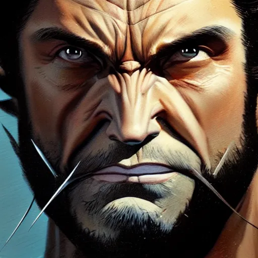 Image similar to very detailed masterpiece painting of wolverine from x - men : the animated series ( 1 9 9 2 ), portrait, artstation, concept art by greg rutkowski